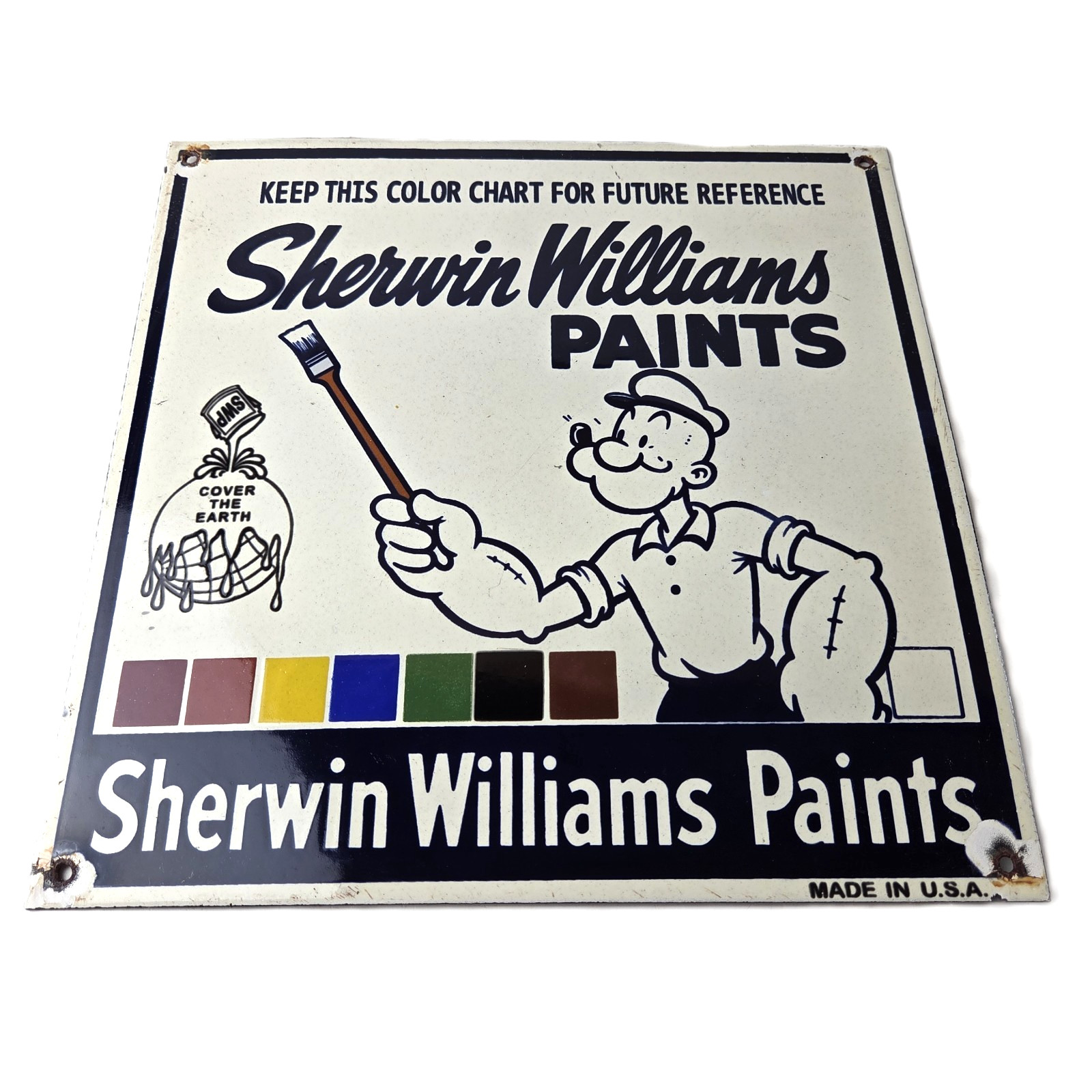 Vintage Sherwin Williams Sign – Paint Brush Gas Pump Porcelain Color Chart Sign