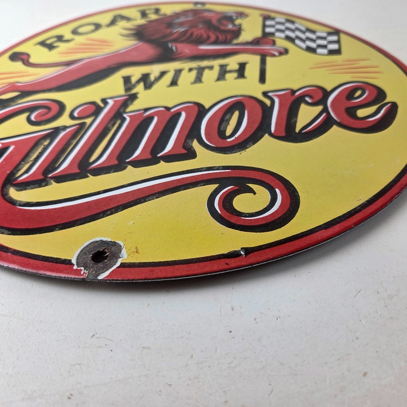 Vintage Gilmore Gasoline Sign – Old Comic Service Station Porcelain Sign