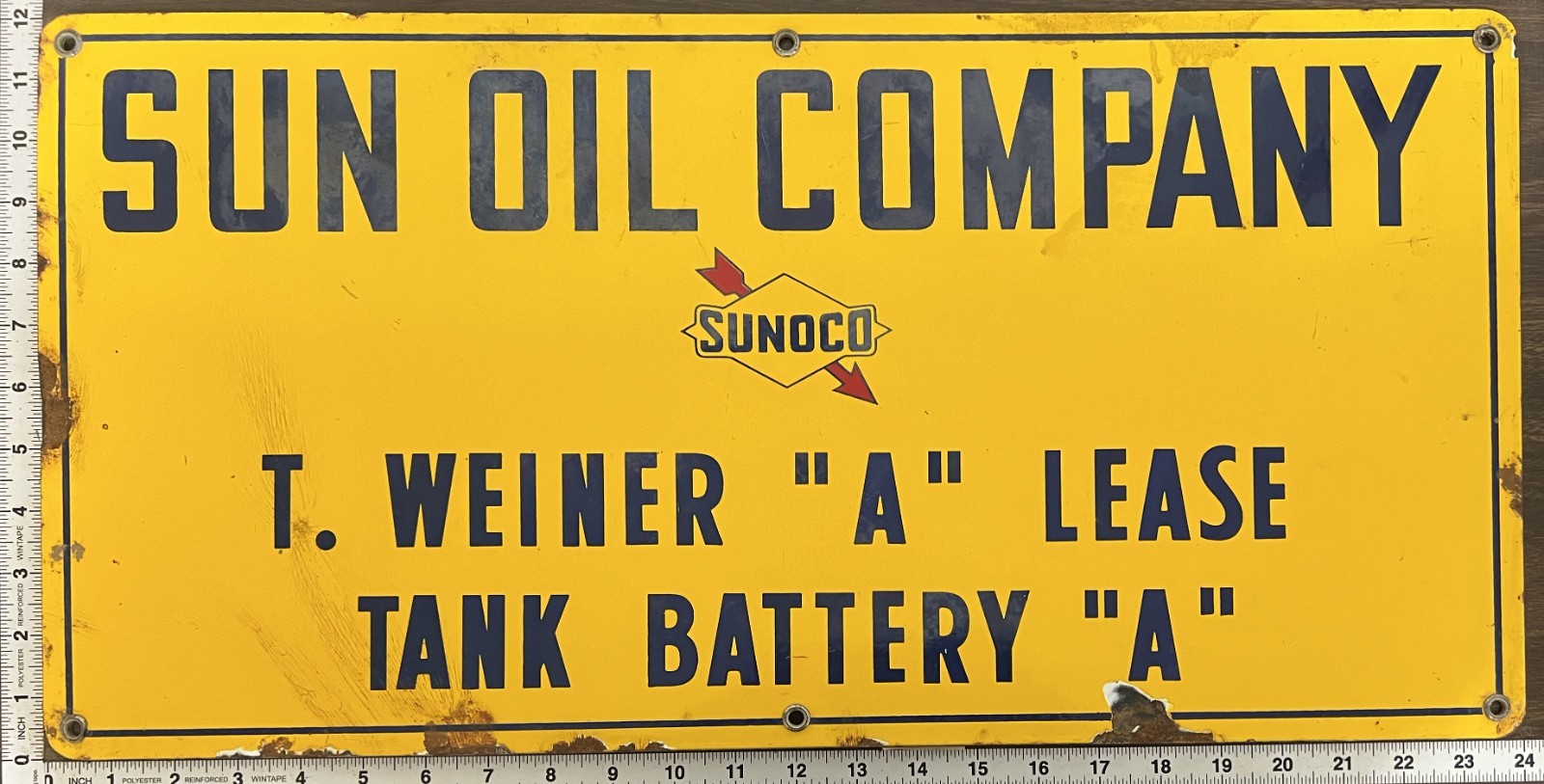 Vintage Porcelain Oil Field Sign – Sun Oil Co T Weiner “A” Lease