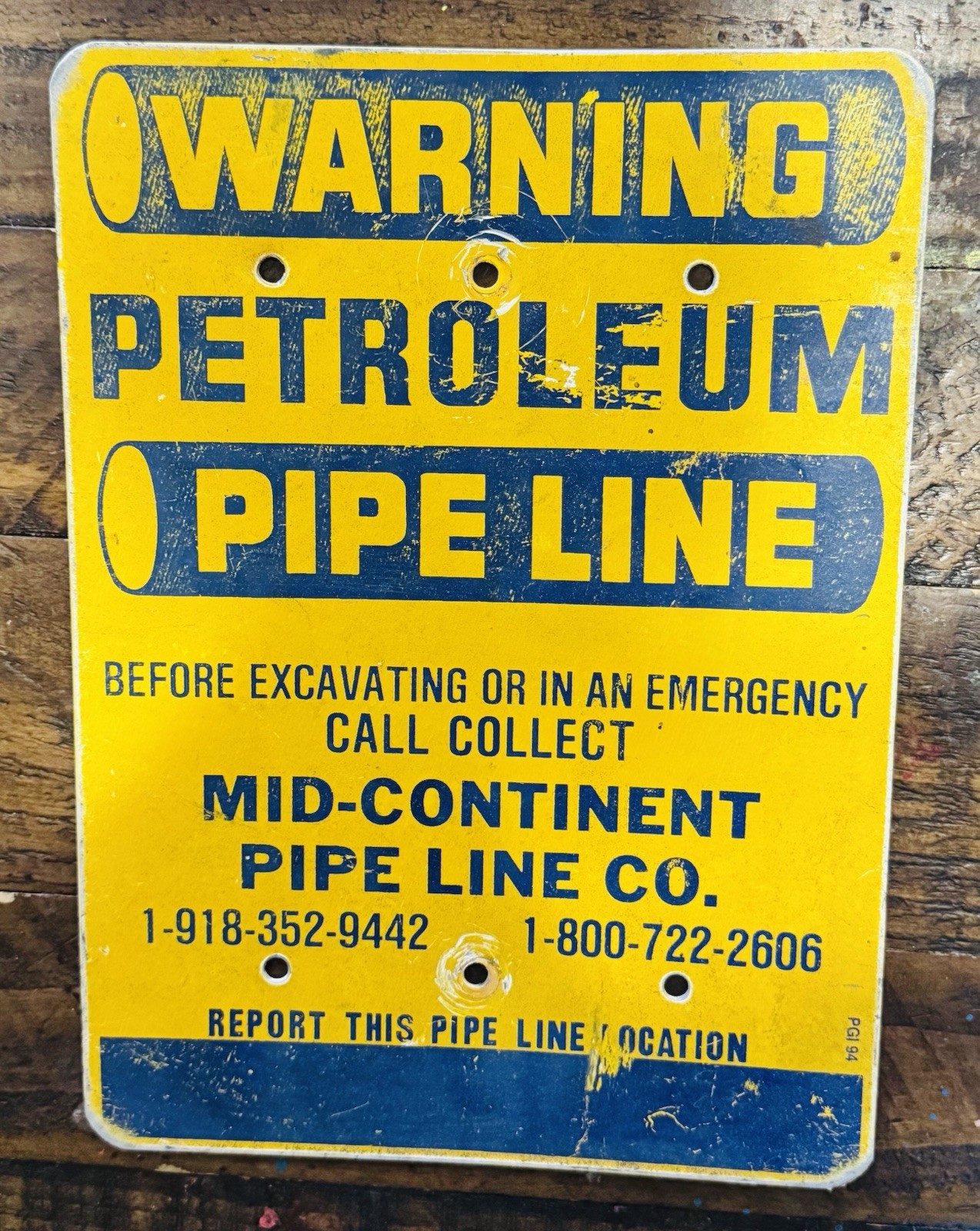 Vintage warning petroleum pipeline 8×11 Mid-Continent Pipe Line Co. Decor Sign