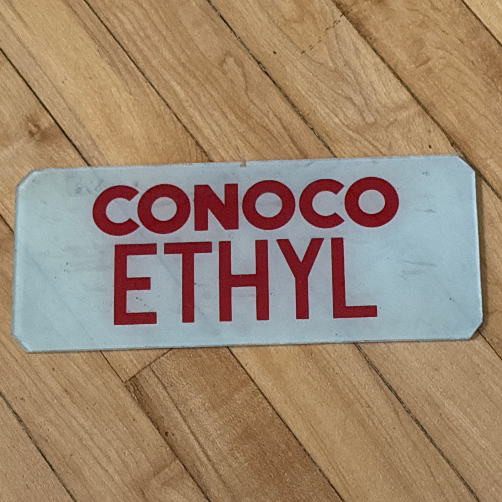 Vintage CONOCO ETHYL Service Station Gas Pump Glass Sign (10” x 4 1/4”)