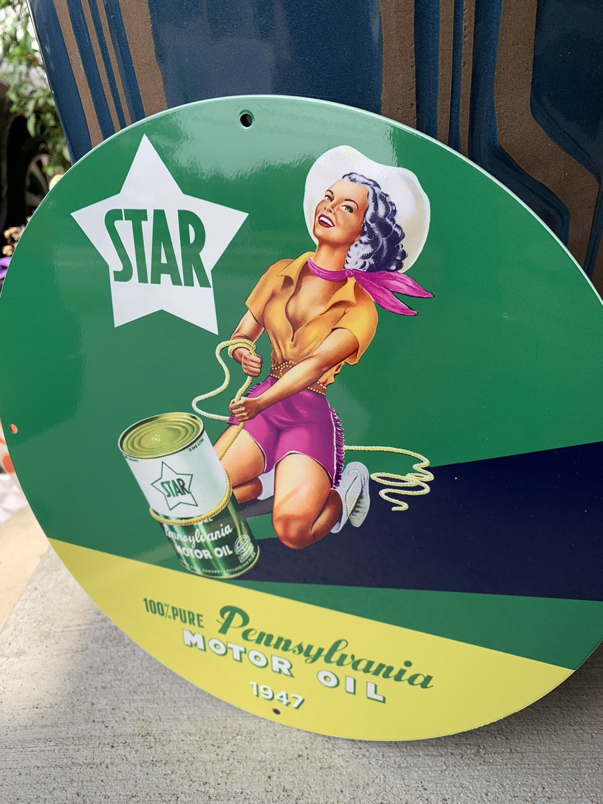 Vintage Star Pure Pennsylvania Motor Oil Gasoline Metal Heavy Quality Sign