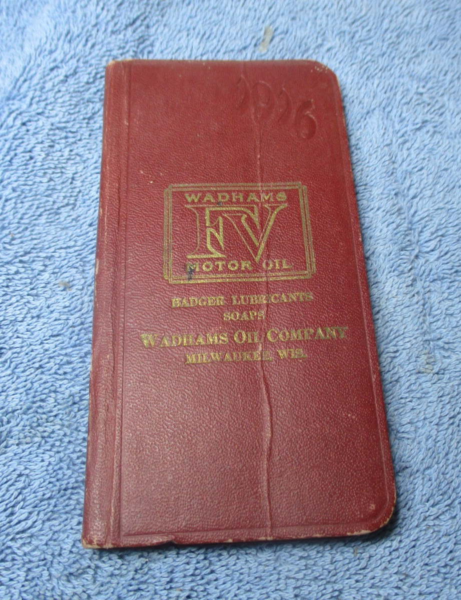 1916 Wadhams FV Motor Oil Pocket Ledger Notepad Badger Lubricants & Soaps Mobil