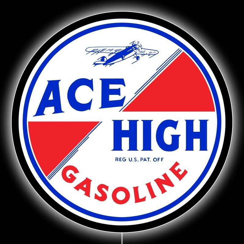 ACE HIGH Gasoline LED Hanging Lighted Sign: 36″ Diameter Round