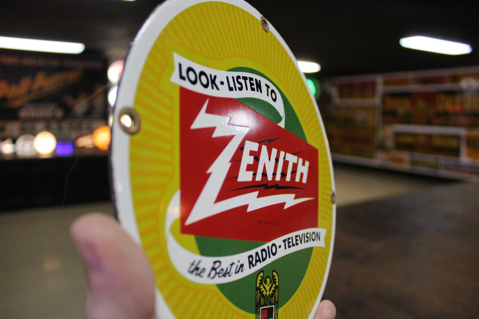 RARE ZENITH RADIO TV DEALER PORCELAIN METAL SIGN TUBE REPAIR ELECTRONIC DEPT