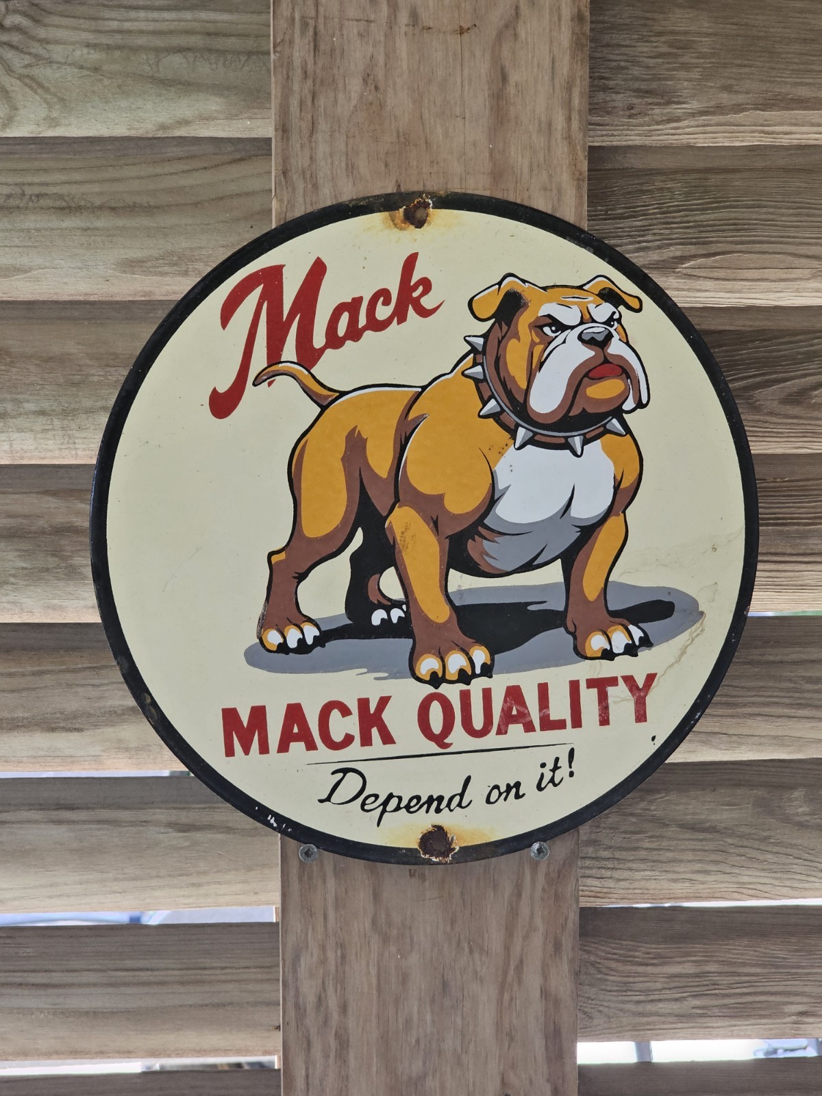 VINTAGE 1950’S MACK DIESEL TRUCKS PORCELAIN SIGN 12″