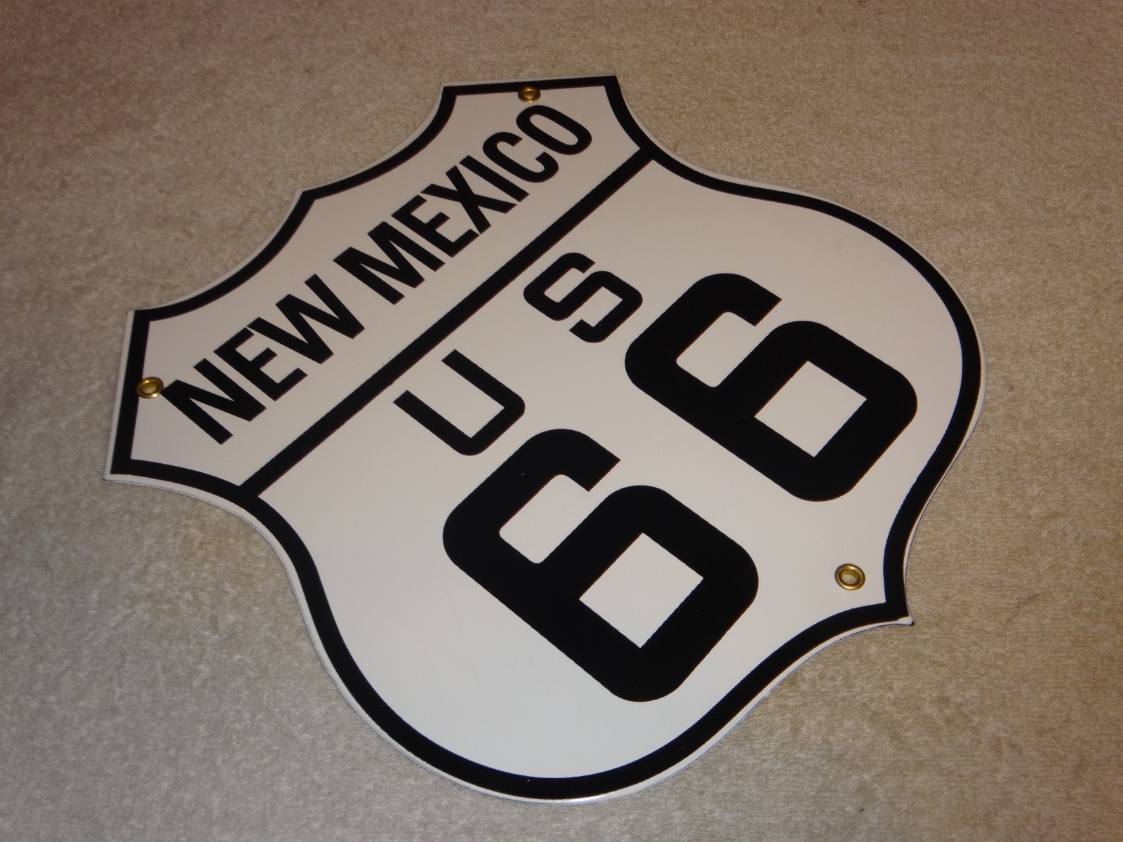 VINTAGE NEW MEXICO US ROUTE 66 U.S. 11 3/4″ PORCELAIN METAL GASOLINE & OIL SIGN