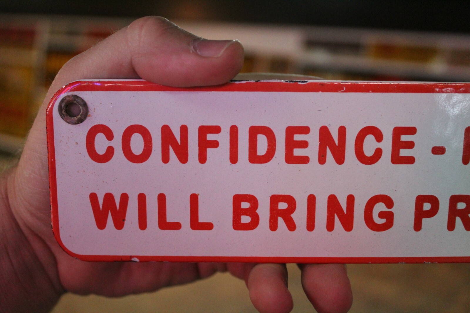 CONFIDENCE NOT BOOZE BRING PROSPERITYPORCELAIN METAL SIGN PROHIBITION BAR BEER