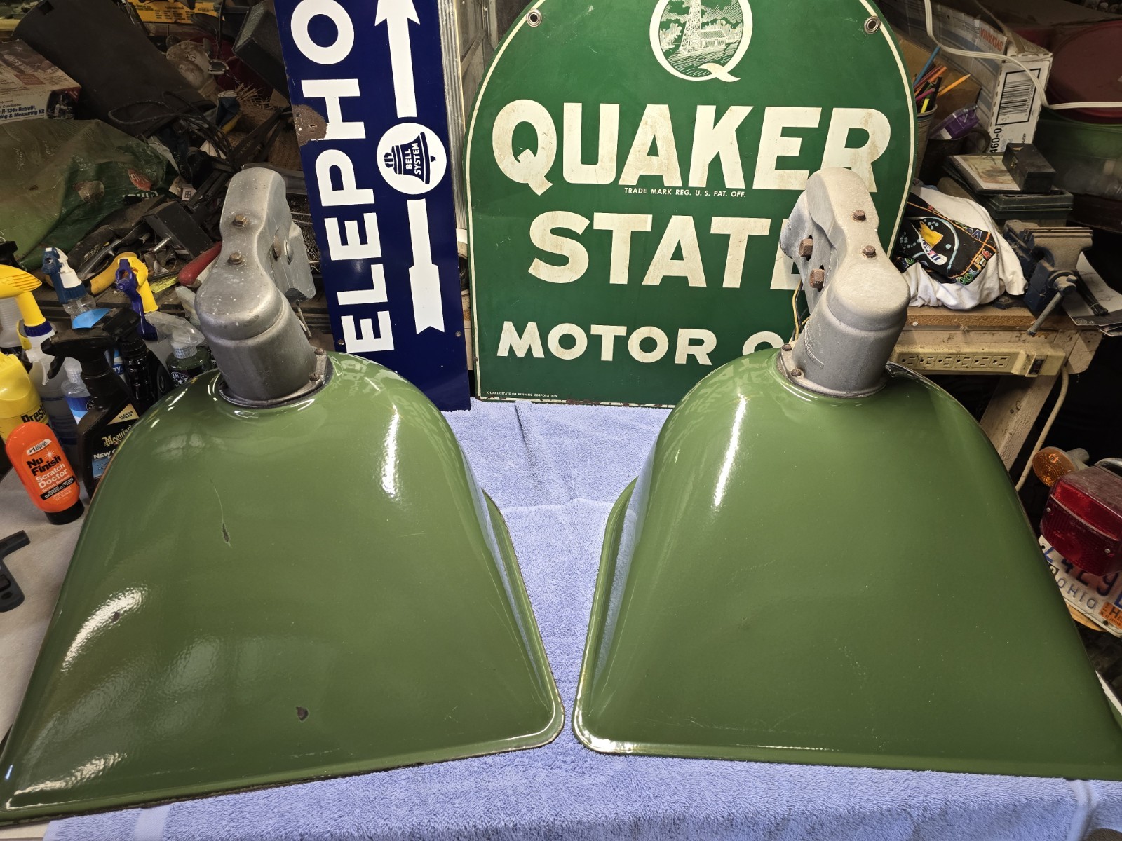 Antique Green Porcelain Gas Station Island Lights 1920s 1930s