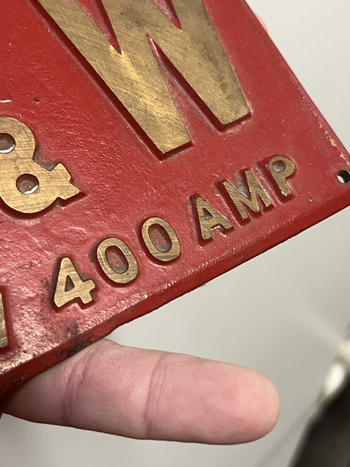 Original Embossed Brass G W 400 Amp 15 KV Sign Train RR Industrial ELECTRIC Volt