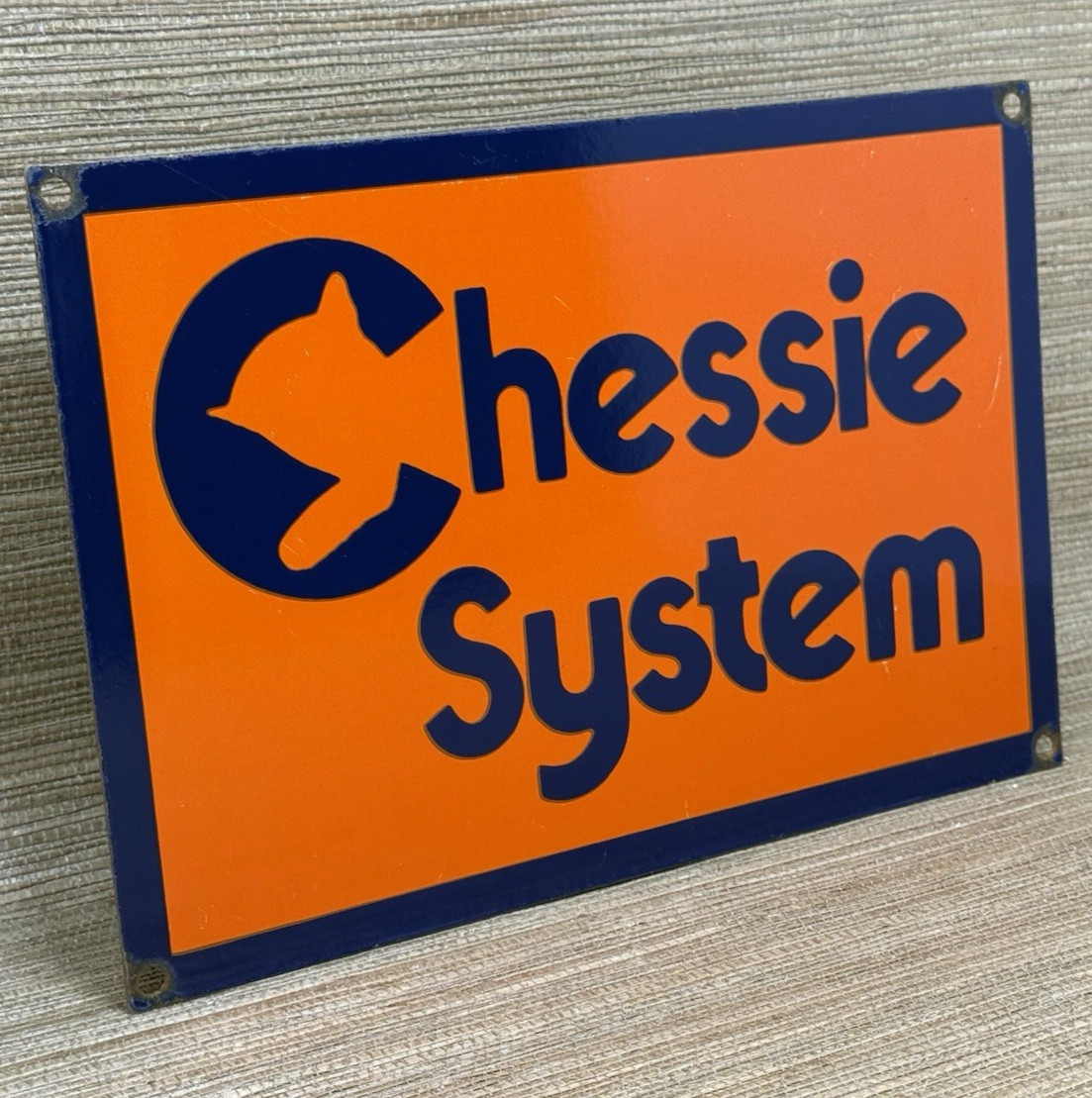 VINTAGE CHESSIE SYSTEM RAILROAD PORCELAIN SIGN TRAIN STATION GAS OIL