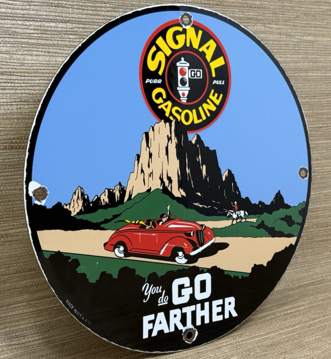 VINTAGE SIGNAL GASOLINE PORCELAIN SIGN GAS STATION PUMP MOTOR OIL SERVICE