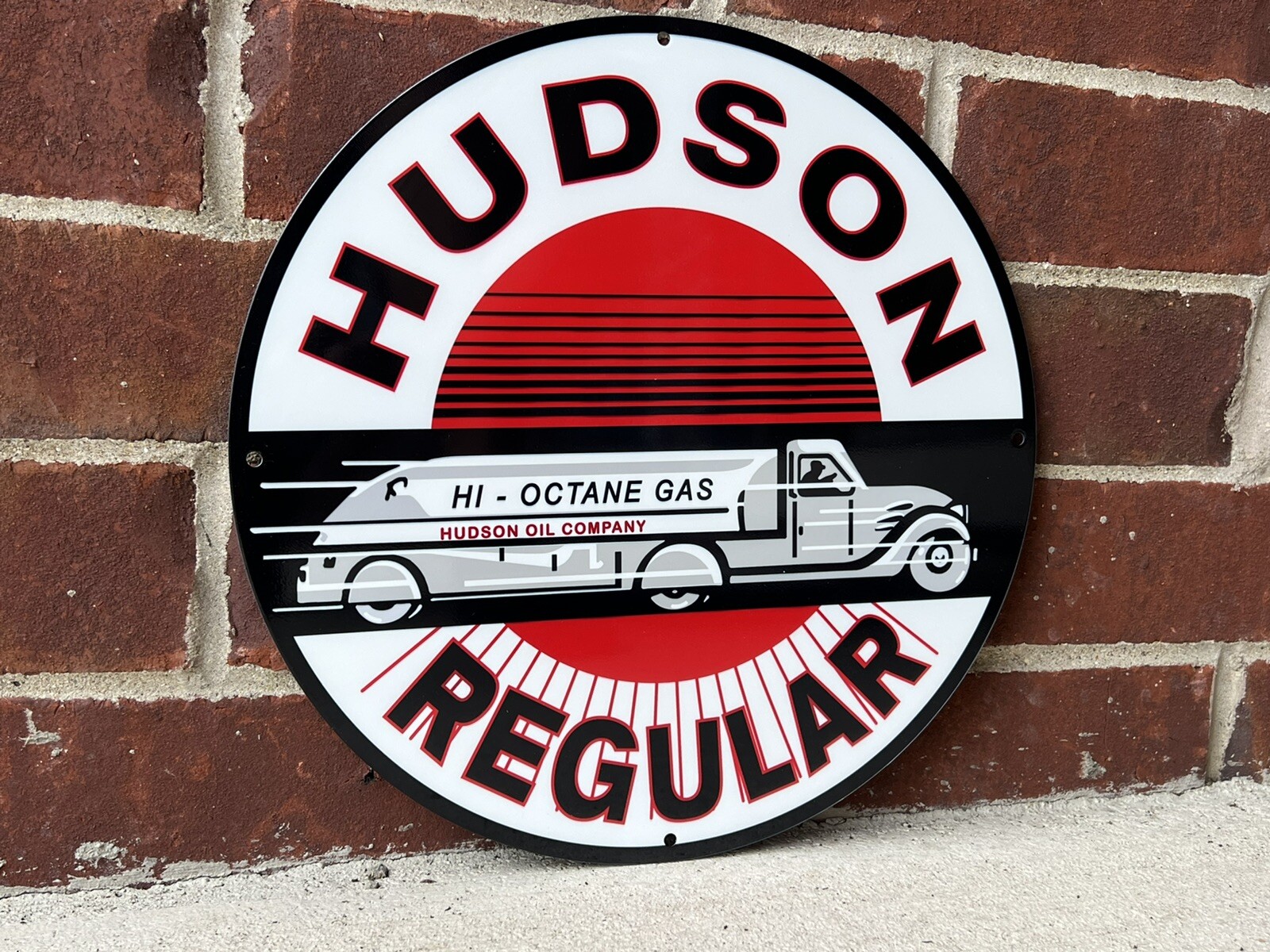 12in Hudson Regular Gasoline Oil Gas Vintage Style Heavy Steel Sign Pump Plate