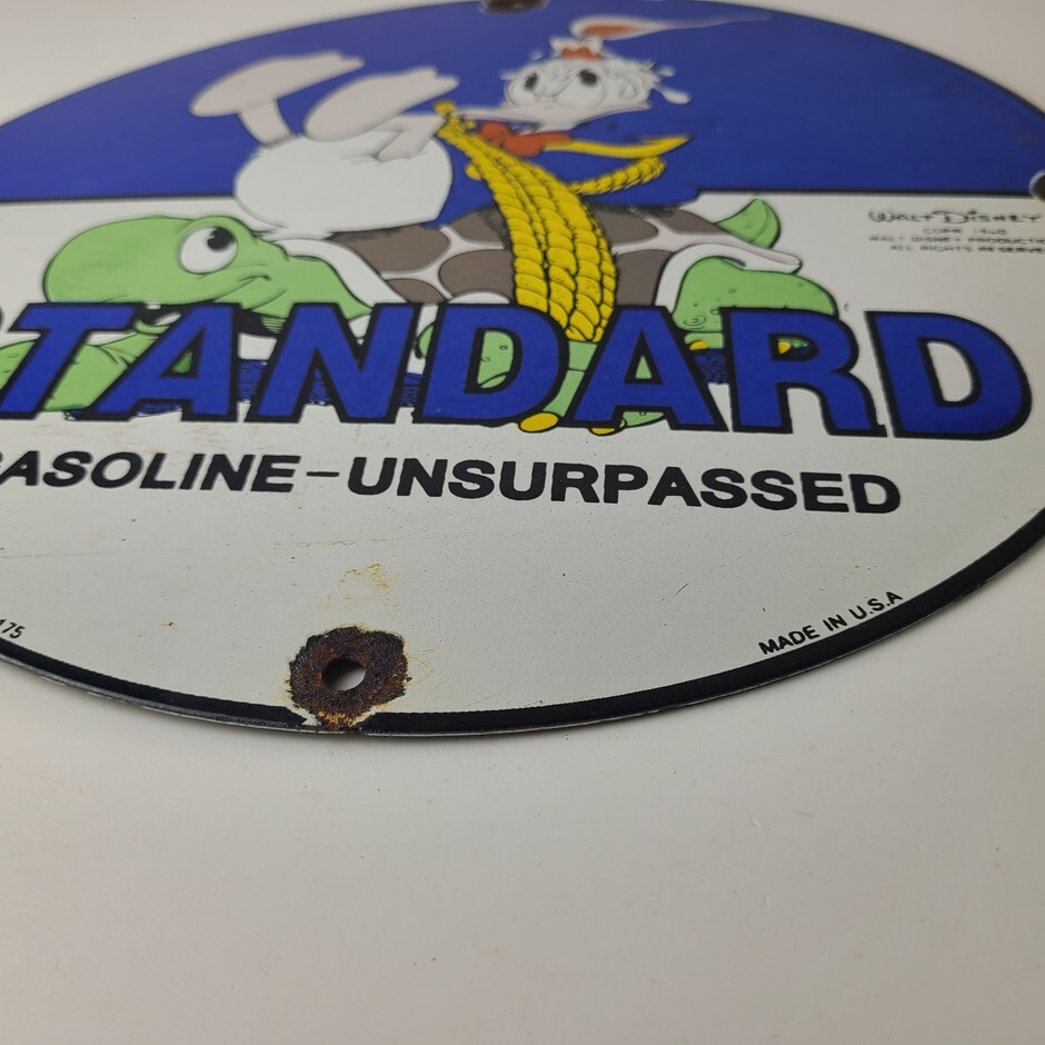 Vintage Standard Gasoline Sign – Gas Oil Pump Plate Walt Disney Porcelain Sign