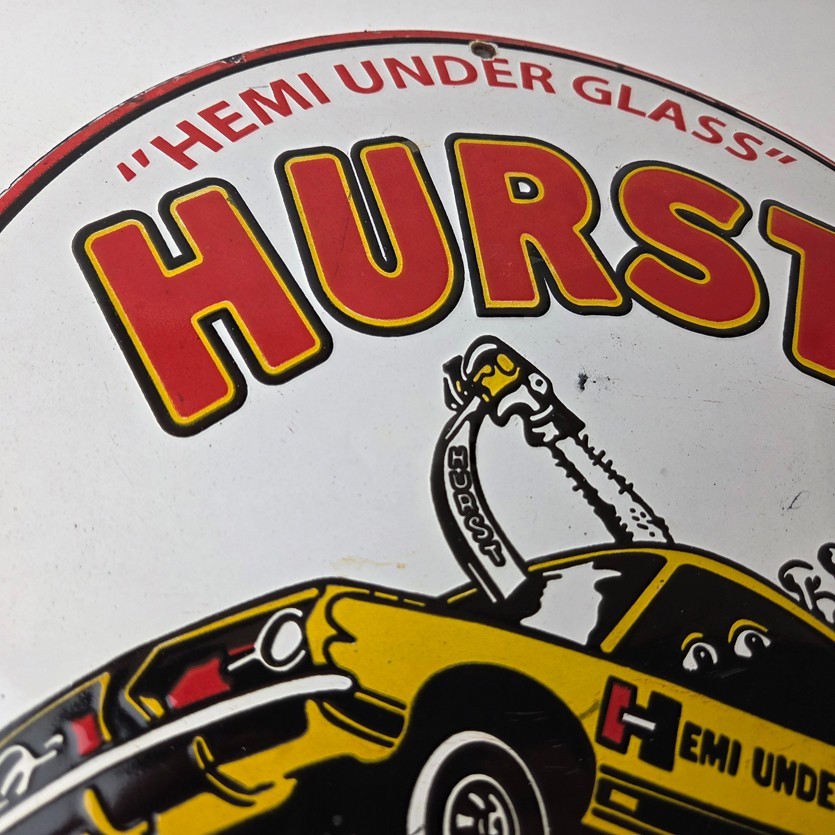 Vintage Plymouth Barracuda Sign – Hurst Hemi Engine Auto Gas Pump Porcelain Sign