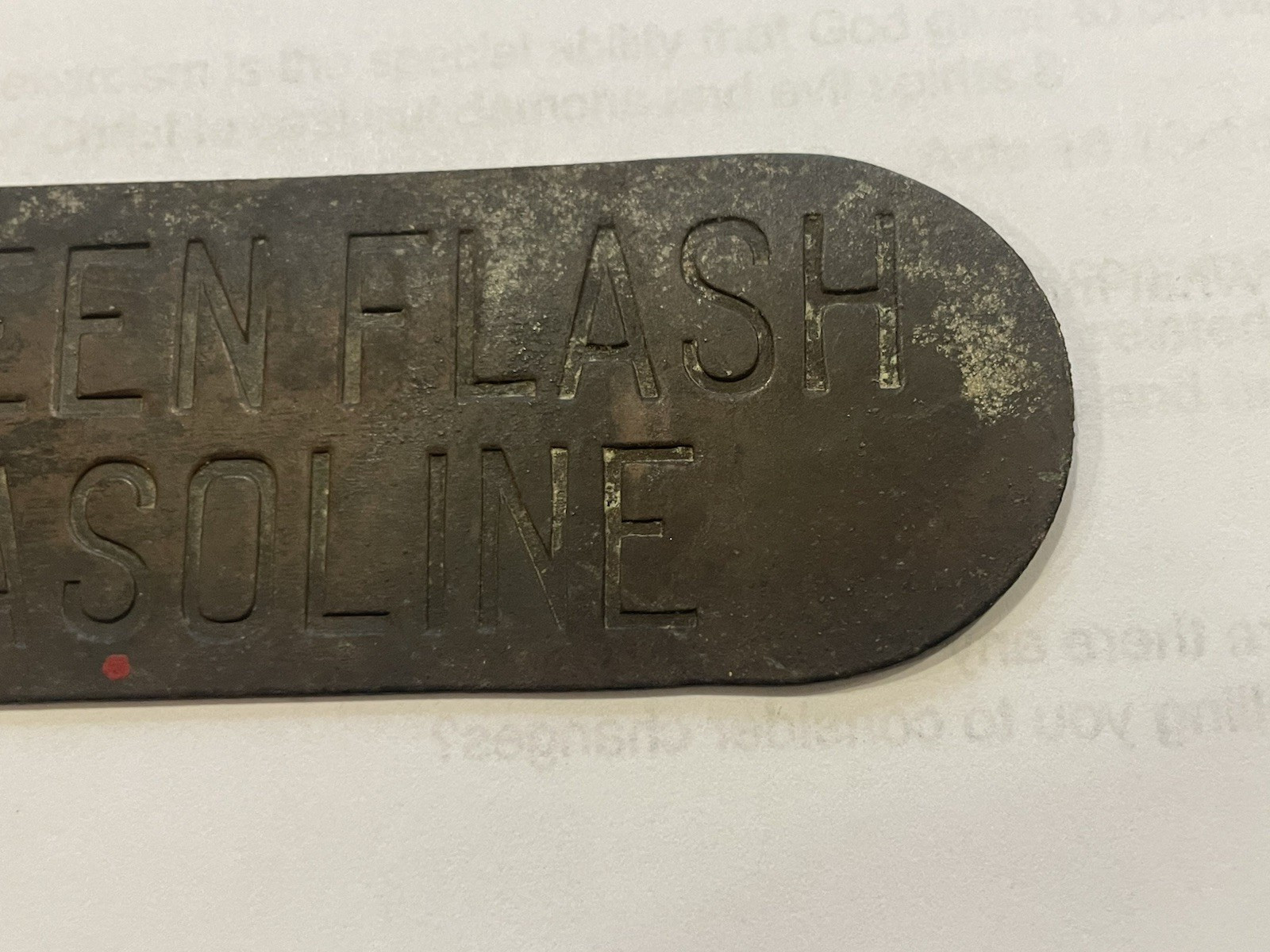 Vintage Green Flash Gasoline Bronze/Brass Metal Gas Pump Tag – RARE Item
