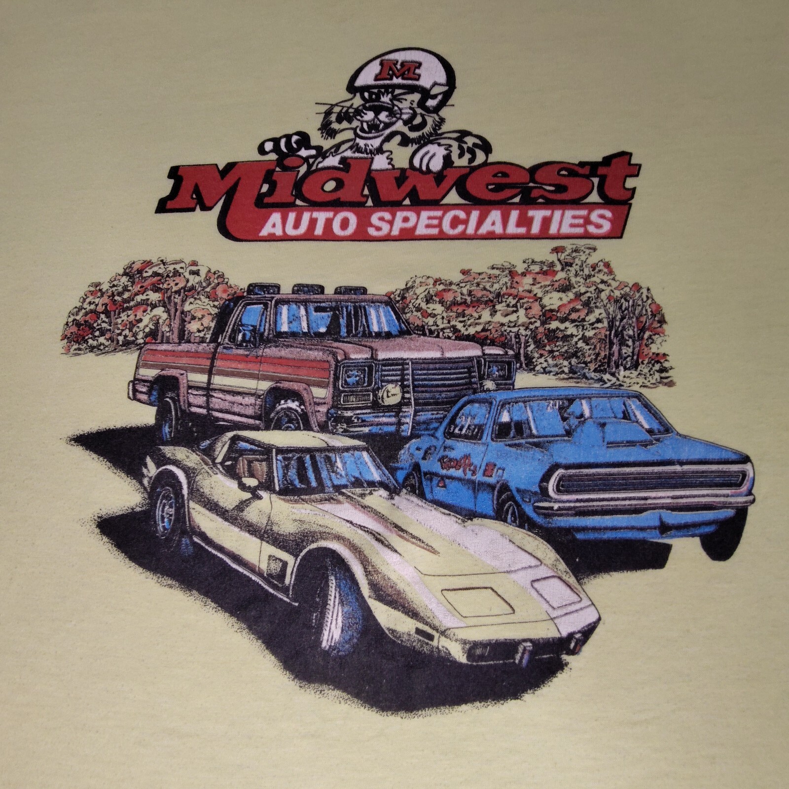 Vtg 80s Midwest Auto Specialties Classic Car Yellow T Shirt Adult Men’s Medium