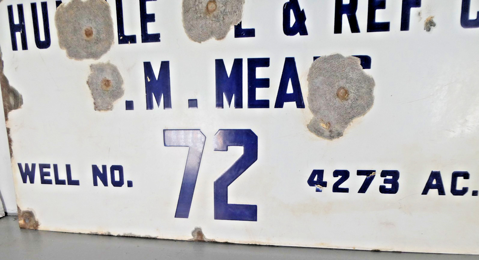 Vtg. Porcelain Oil Field Sign – Humble Oil & Ref. Refining Co. Well Lease Sign
