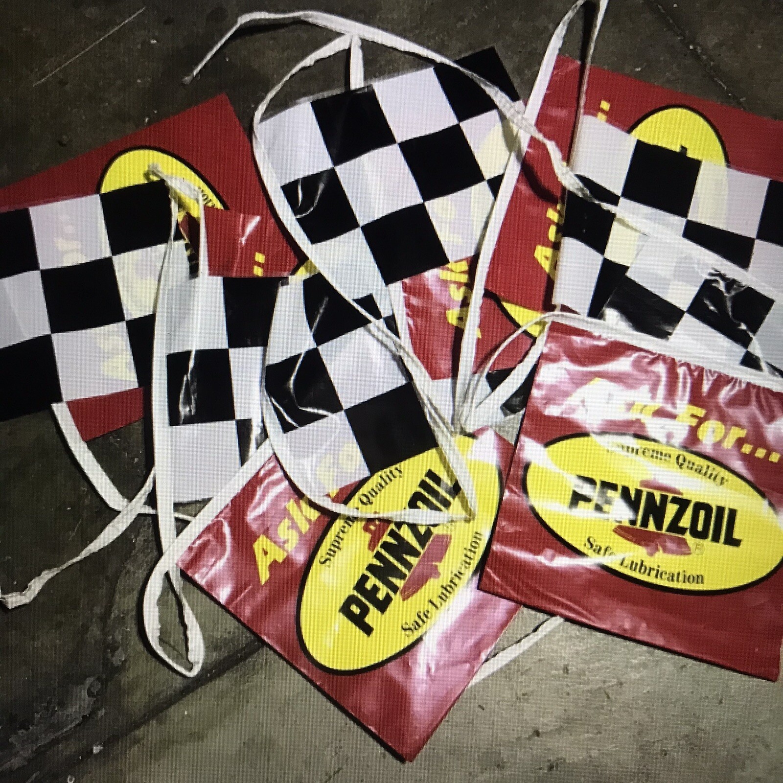 Rare vintage Pennzoil Indy 500 Race Car Banner Sign Gas Station Checkered Flag