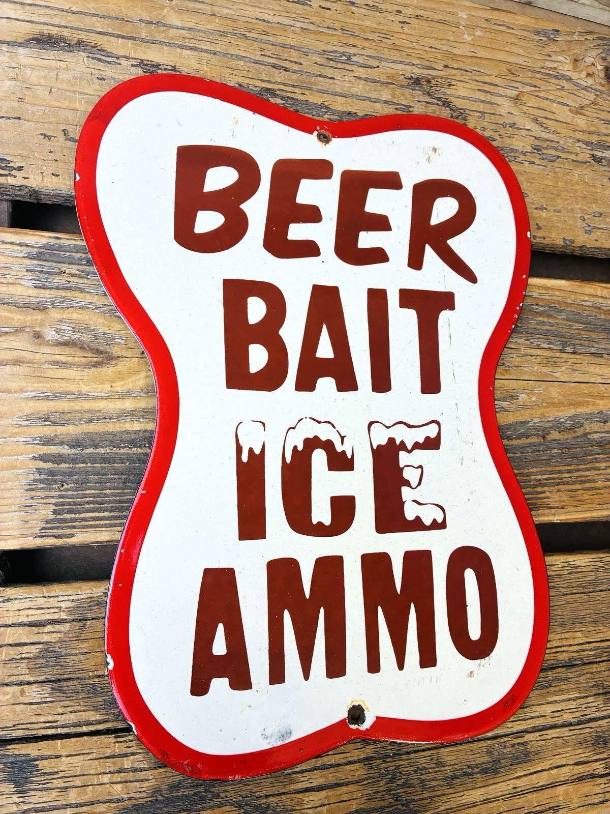 VINTAGE 12×9″ BEER BAIT ICE AMMO PORCELAIN GAS OIL SODA POP PUMP STATION SIGN