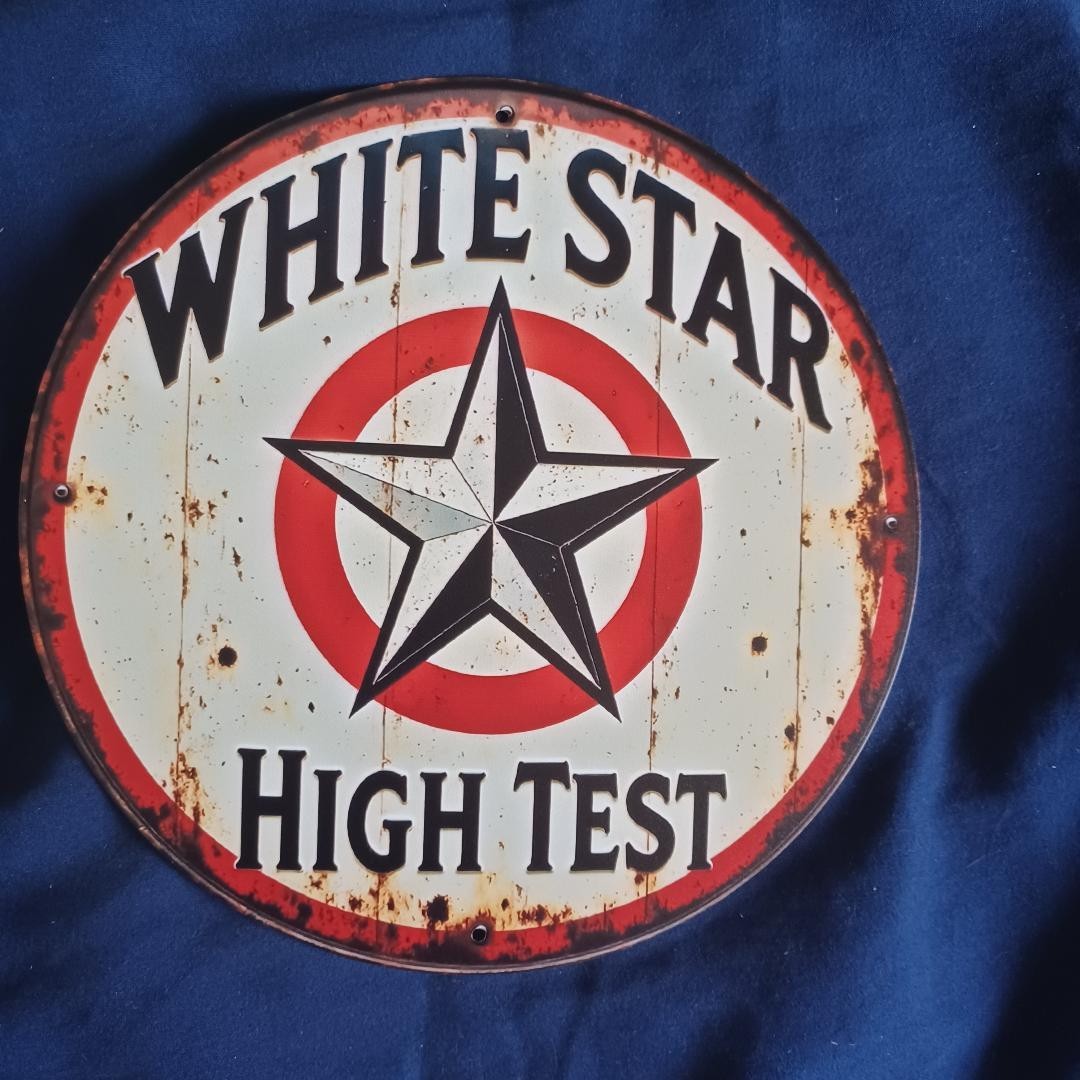 White Star Round 8″ Metal Sign Wall Art Man Cave Garage Bar Gas Station Gas Oil