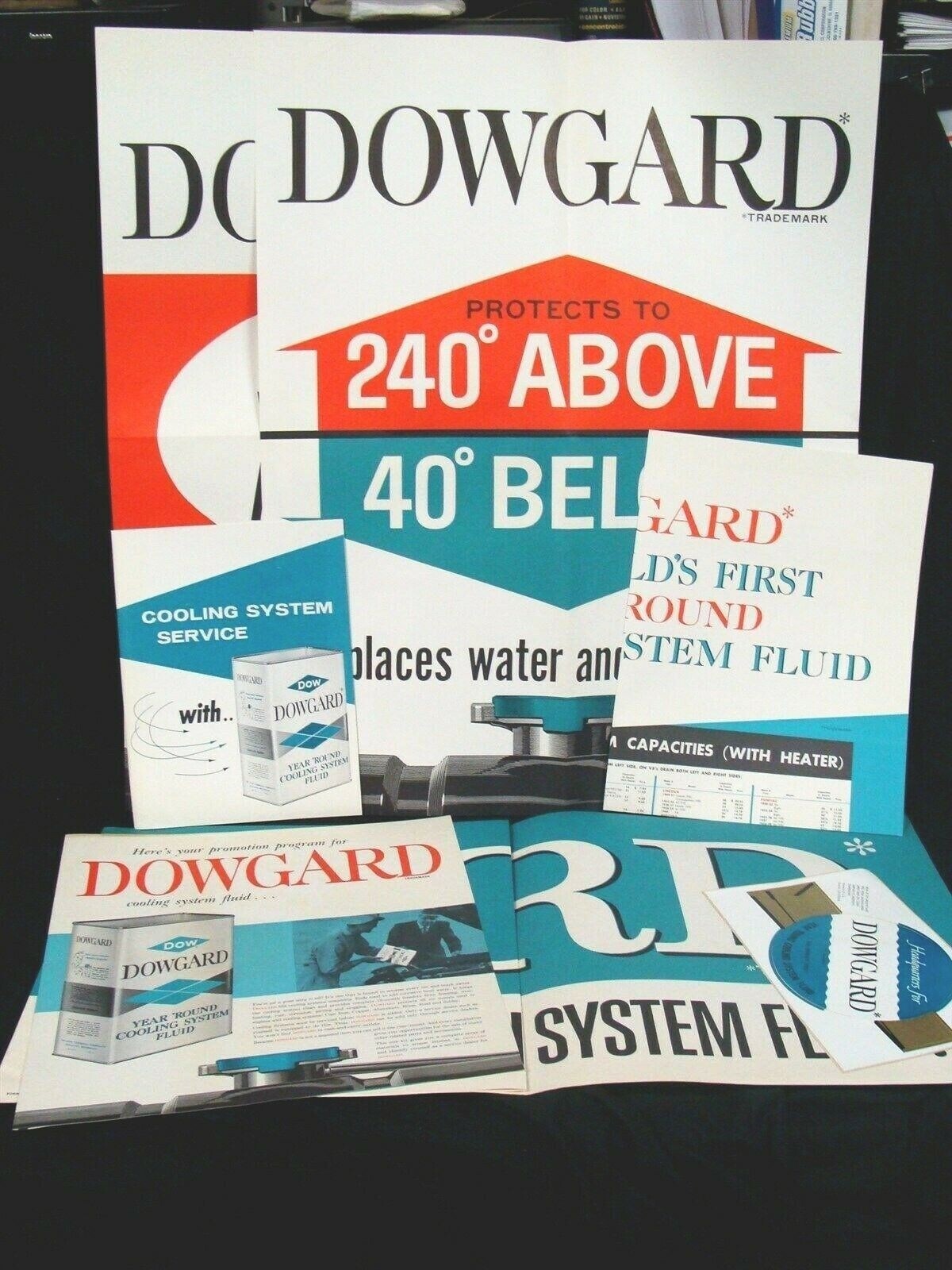 Original 1960 DOWGARD Antifreeze * POSTER PACK ADVERTISING SIGN SET NOS Prestone