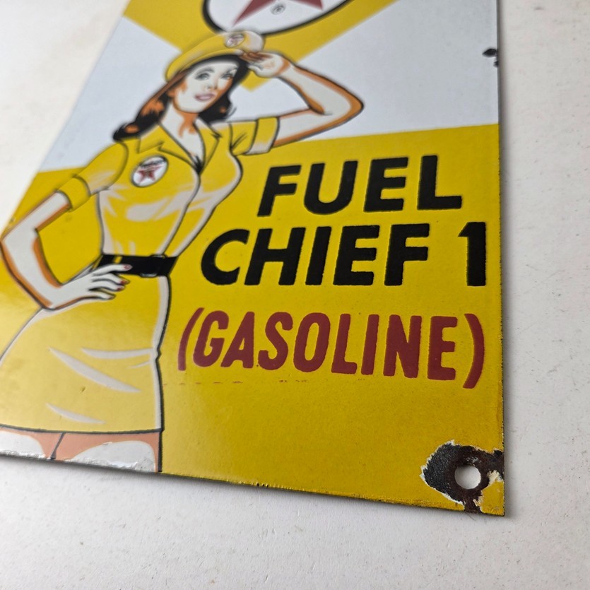 Vintage Texaco Gasoline Sign – Fuel Chief 1 Gas Pump Plate Porcelain Ad Sign