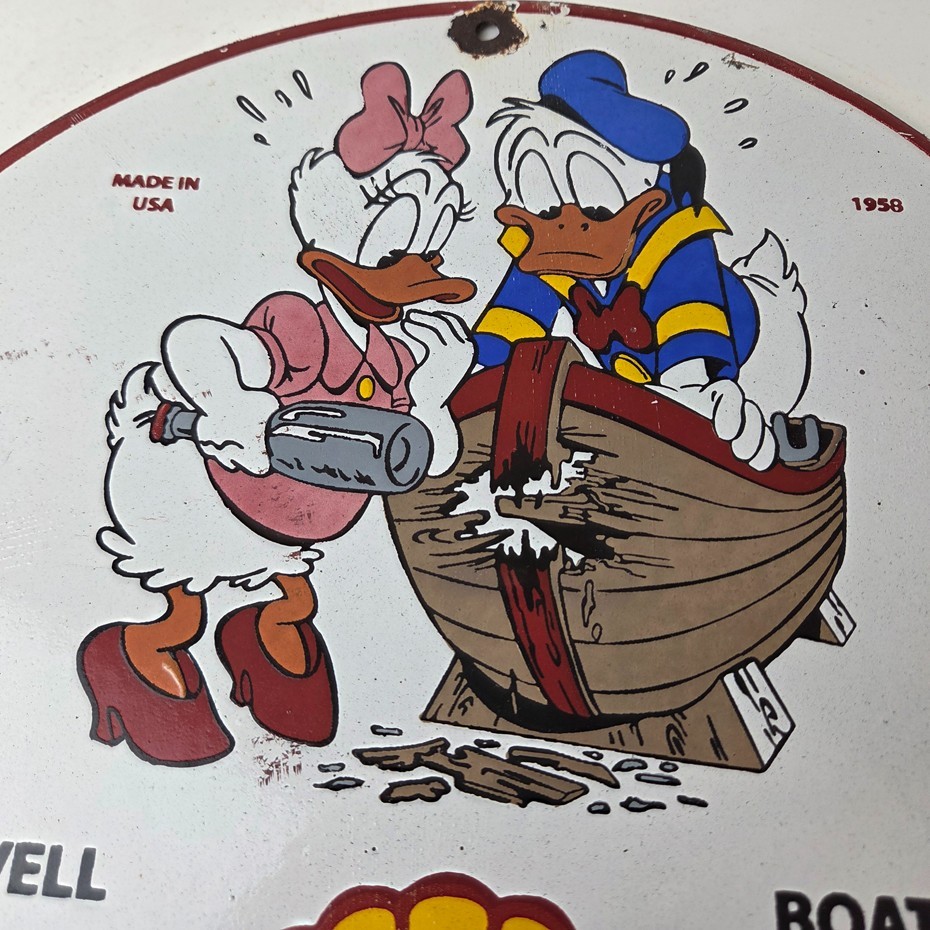 Vintage Boat Shell Gasoline Sign – Walt Disney Old Wooden Boat Gas Oil Pump Sign