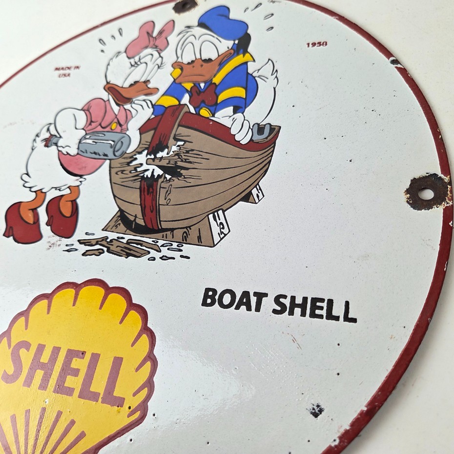 Vintage Boat Shell Gasoline Sign – Walt Disney Old Wooden Boat Gas Oil Pump Sign