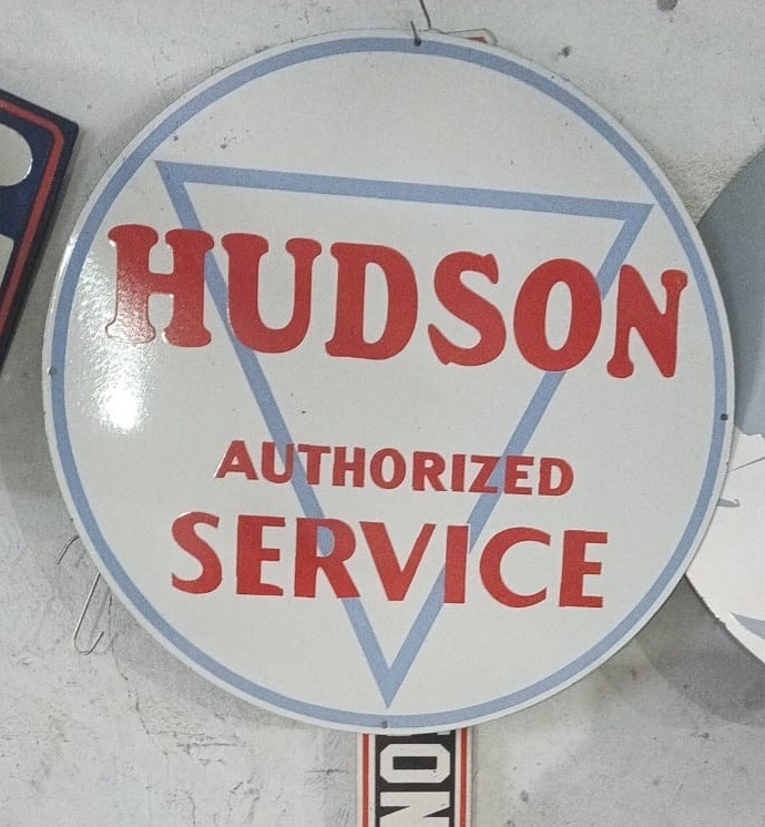 Hudson Service Pure Porcelain Enamel Heavy Metal Sign 30 Inches Double Side