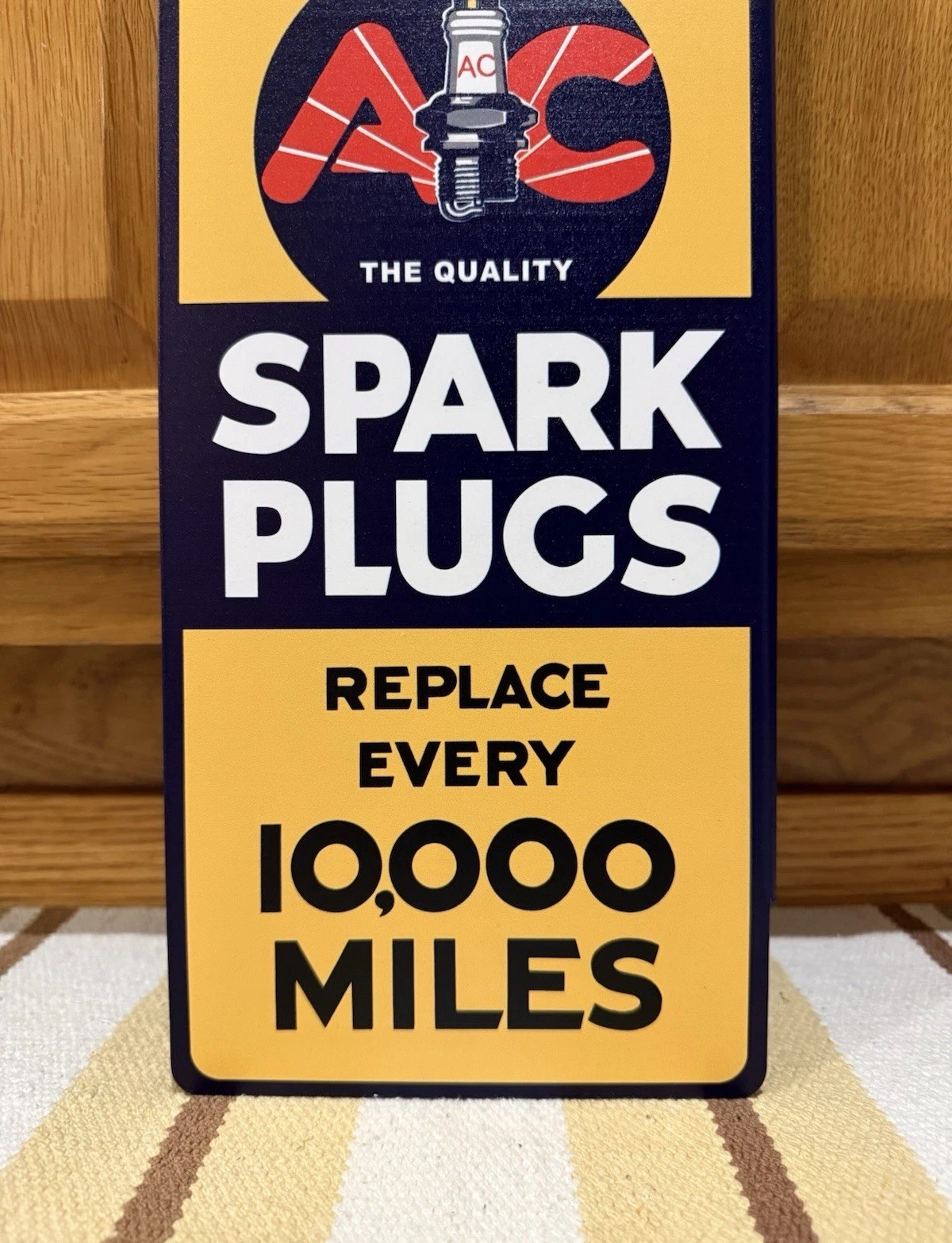 AC Spark Plugs Flange Sign Metal Double Sided Garage Vintage Style Wall Decor 1