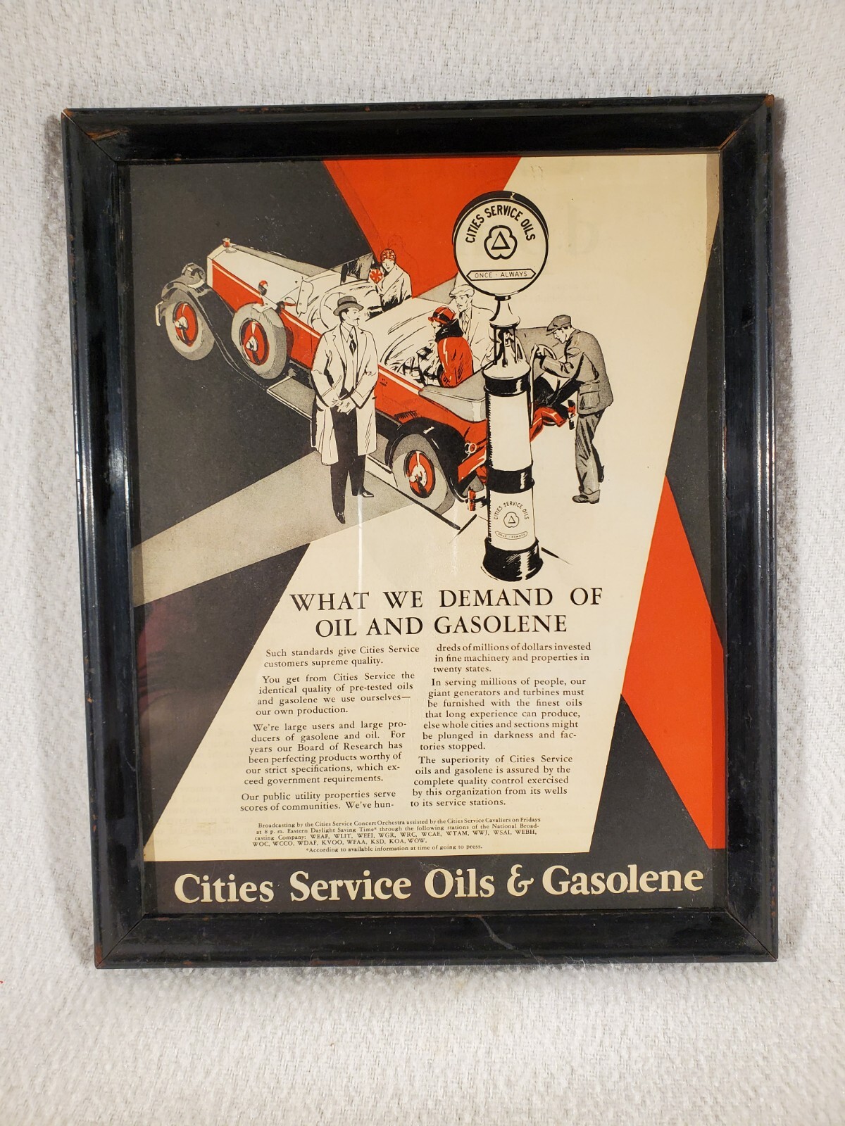Vintage 1920’s CITIES SERVICE Oils & Gasoline Framed Print Ad – Gas & Oil Sign