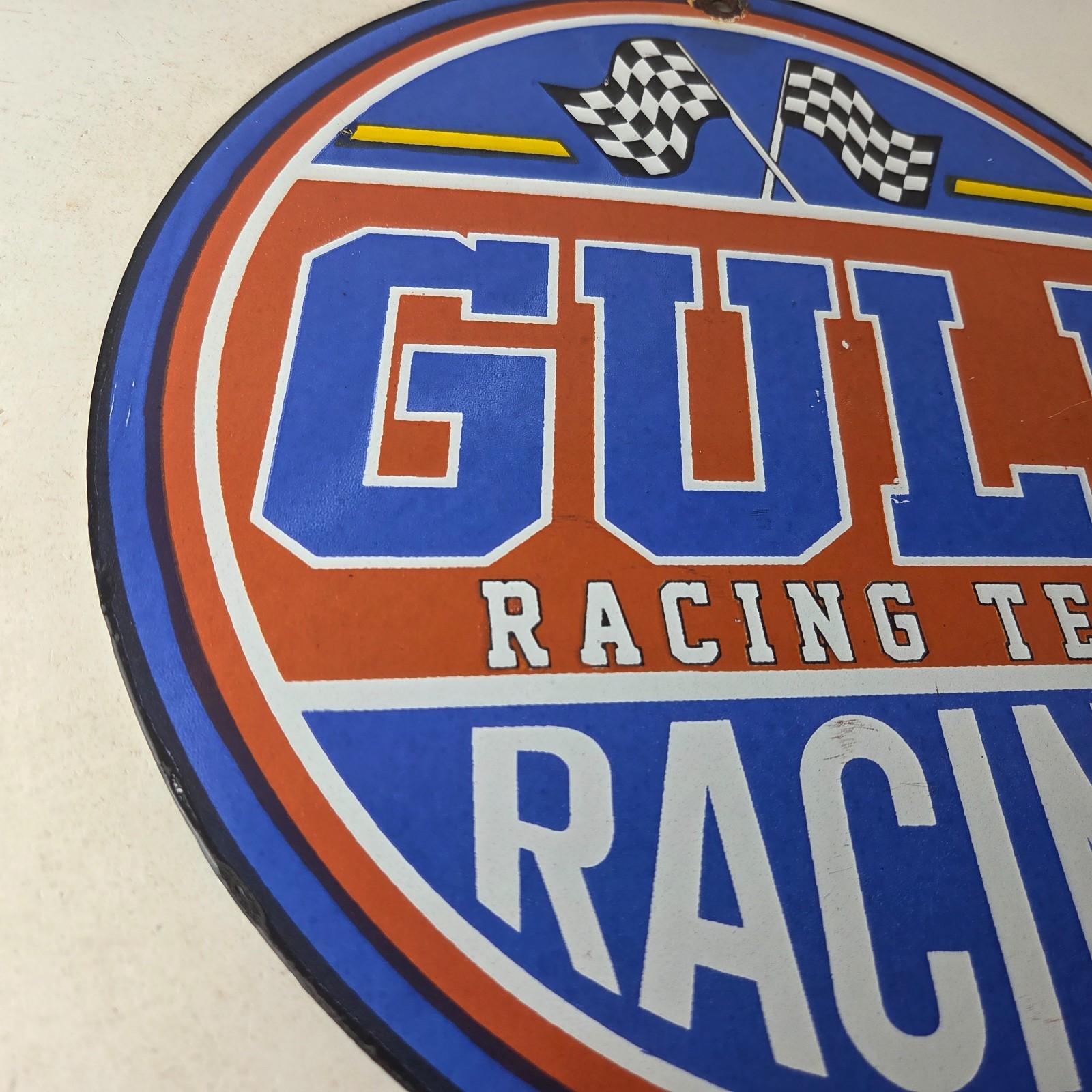 Vintage Gulf Gasoline Sign – Racing Automobile Porcelain Gas Pump Sign