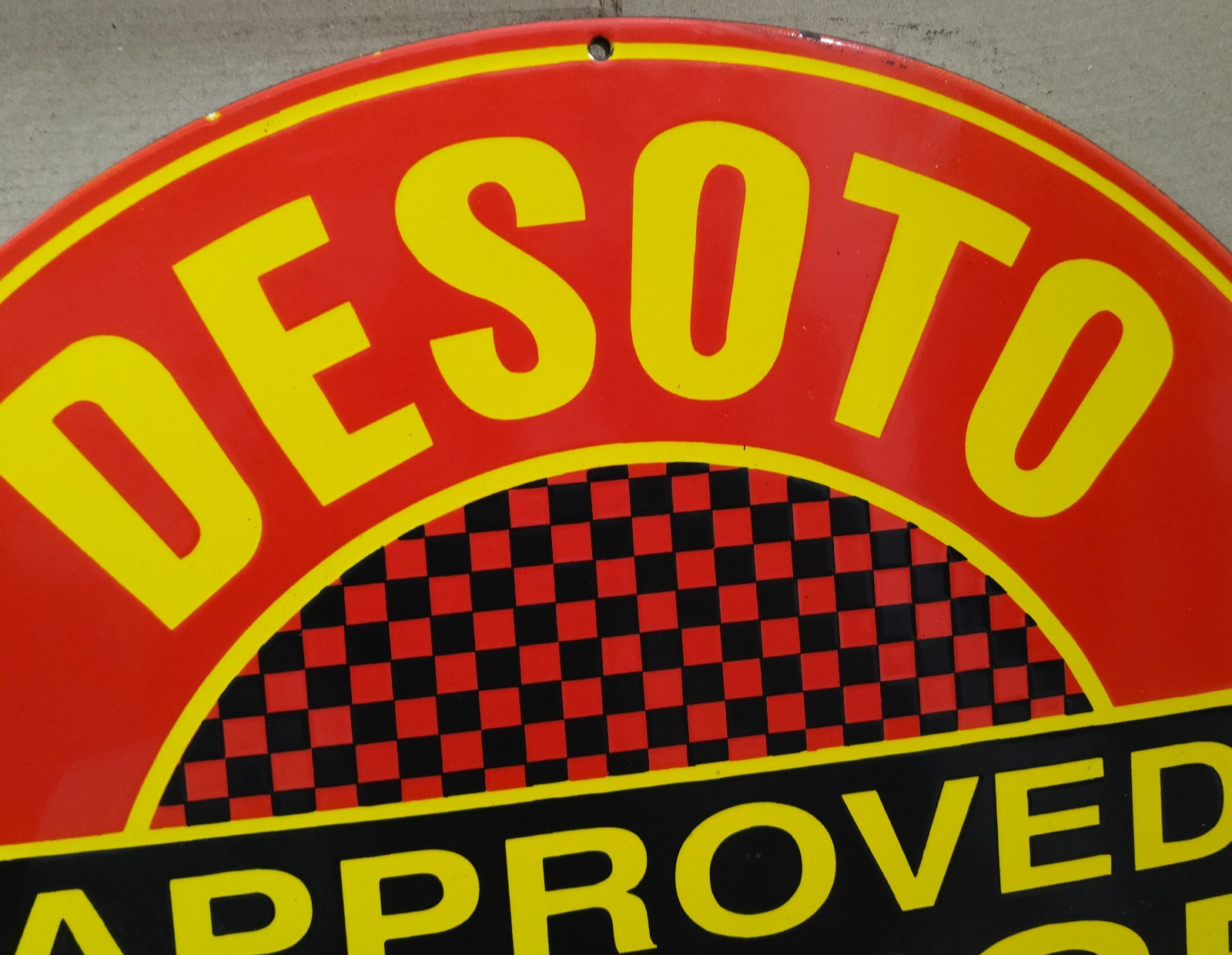 Desoto Plymouth Approved Service Porcelain Enamel Sign 30 x 30 Inches 1 Sided