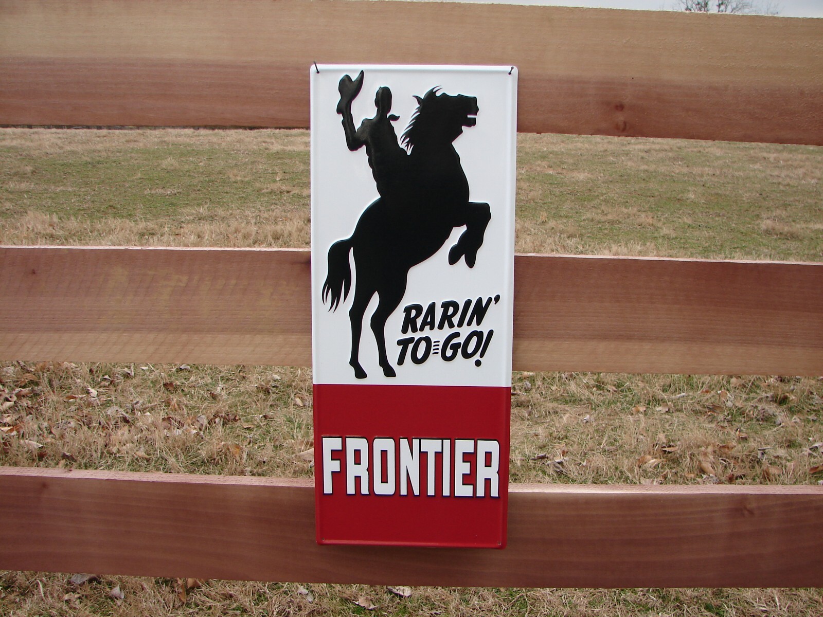 Frontier Gas Horse Cowboy Sign Vintage Style Painted Metal Raised Letter 24″x10″