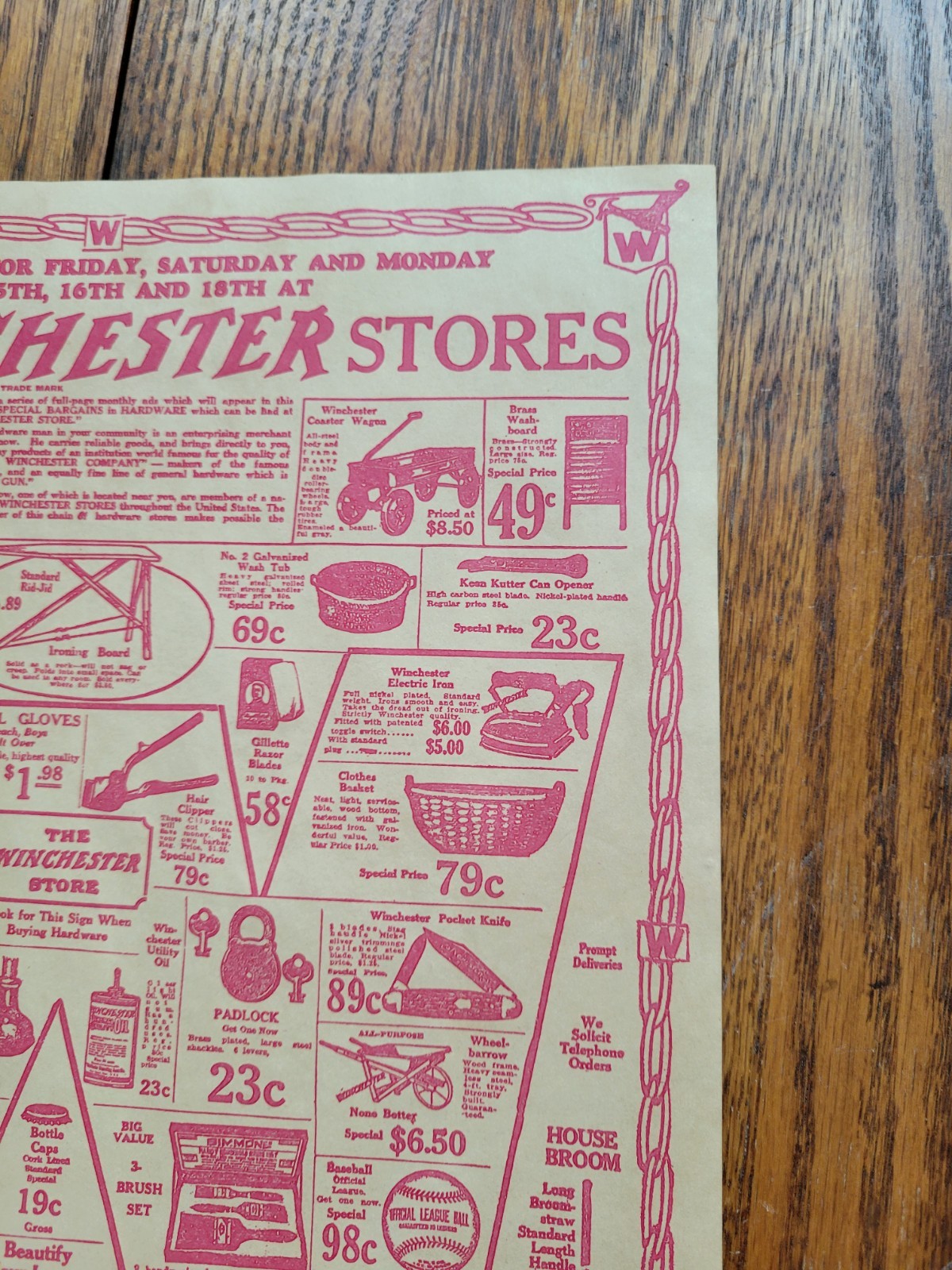 Vintage WINCHESTER Supply Sign Poster Lock Knife Wagon Saw