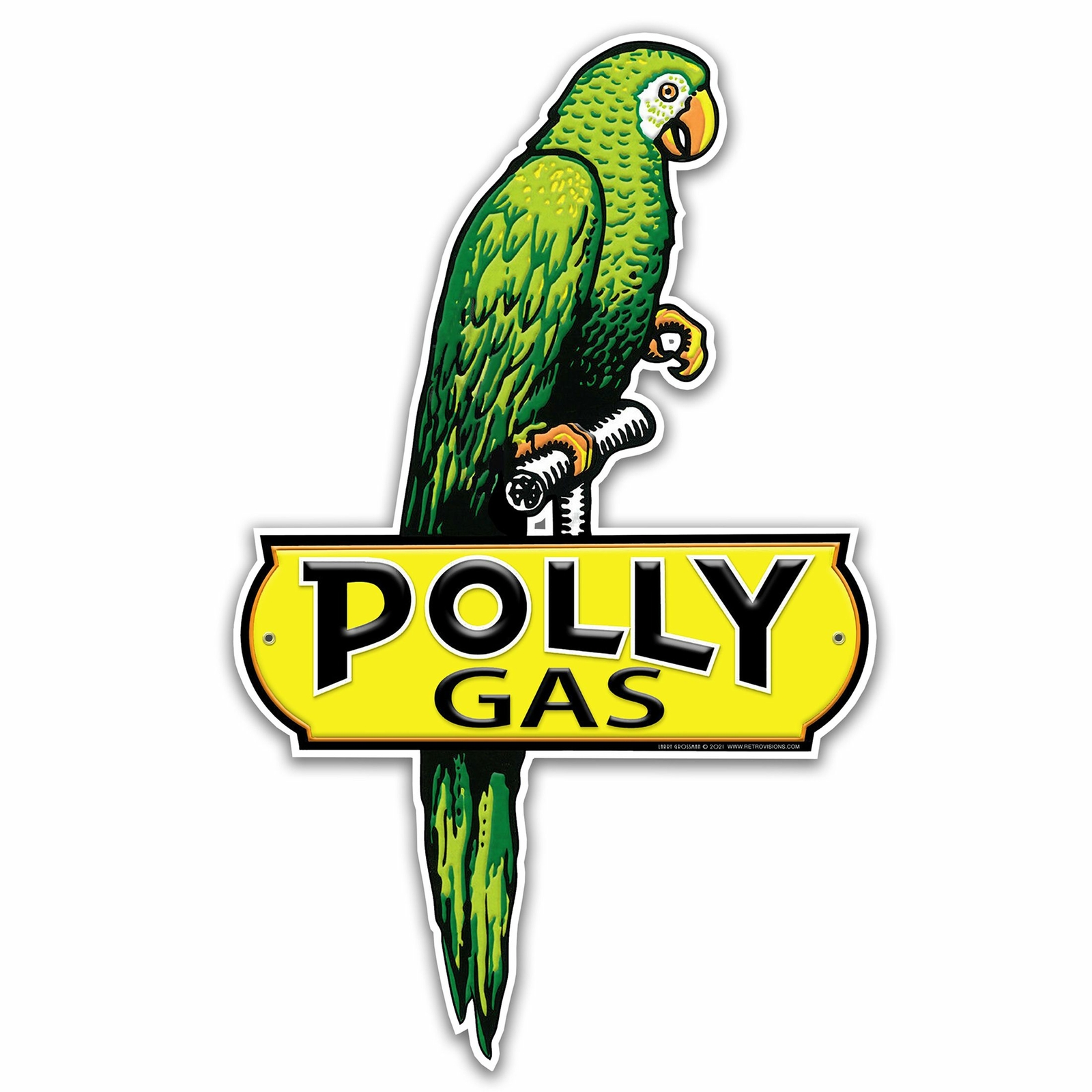 POLLY GAS PARROT BIRD 28″ HEAVY DUTY USA MADE METAL GASOLINE ADVERTISING SIGN