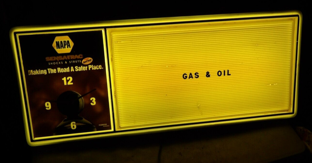 VTG NAPA Auto Parts Sensatrac Shocks & Struts Lighted Message Board Clock Sign