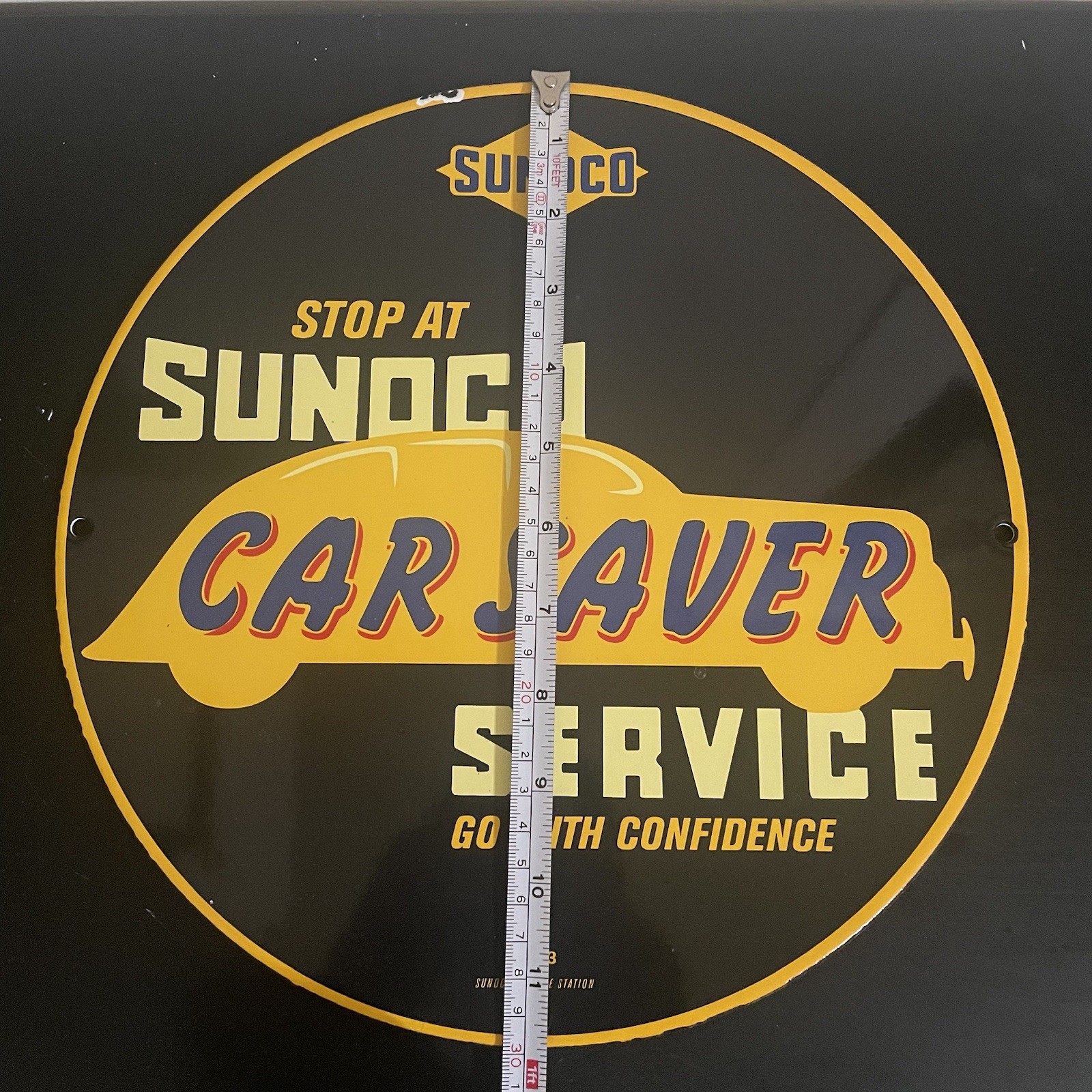 VINTAGE SUNOCO CAR SAVER SERVICE GASOLINE OIL PORCELAIN SIGN