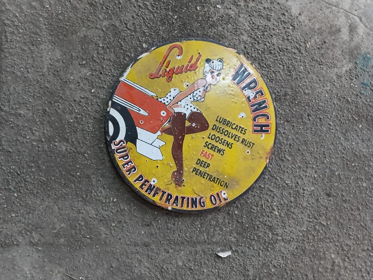 PORCELIAN WRENCH ENAMEL SIGN SIZE 6X6 INCHES