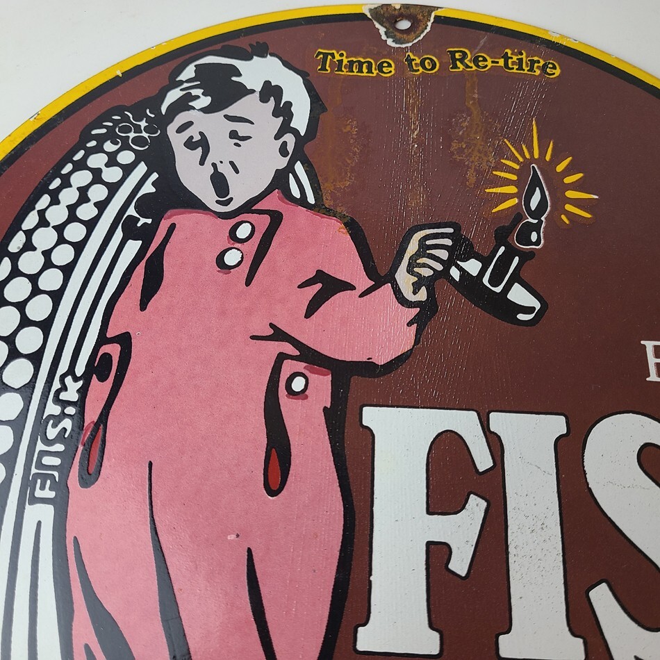 Vintage Fisk Tires Sign – Automobile Car Sales Service Gas Pump Porcelain Sign