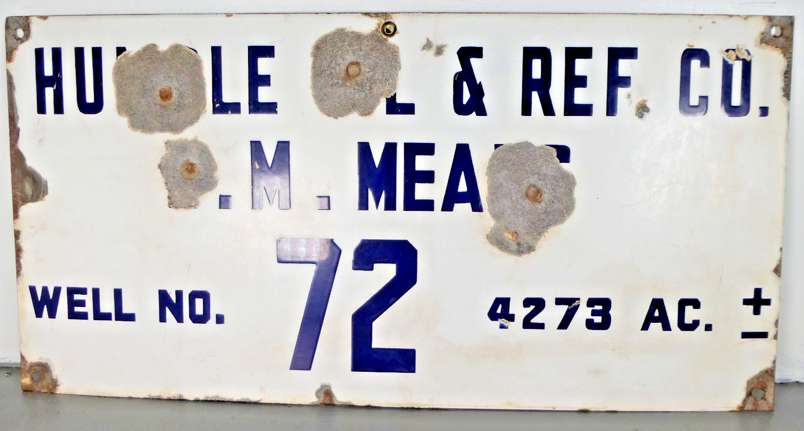Vtg. Porcelain Oil Field Sign – Humble Oil & Ref. Refining Co. Well Lease Sign