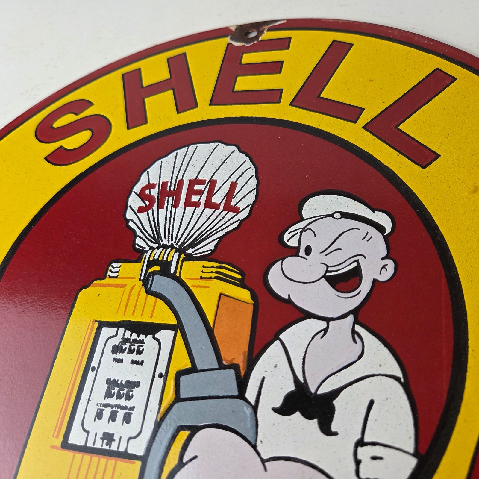 Vintage Shell Gasoline Sign – Popeye Gas Service Station Porcelain Sign
