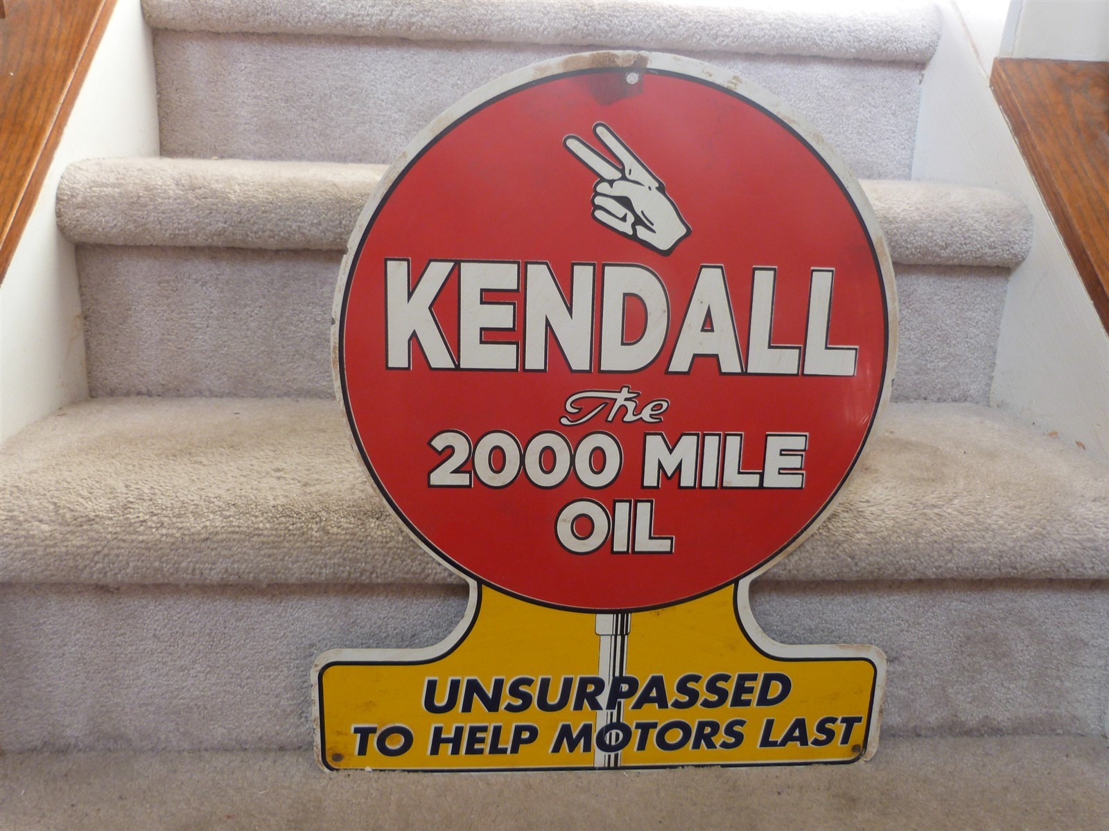 ~VTG Kendall Unsurpassed 2000 Mile Motor Oil Paddle Sign Heavy Steel 19 1/2″x16″