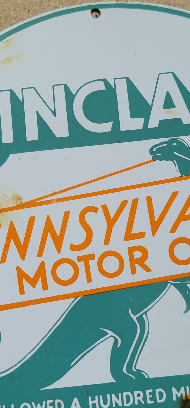 Vintage Sinclair Pennsylvania Motor Oil Dinosaur Porcelain Enameled Metal Sign