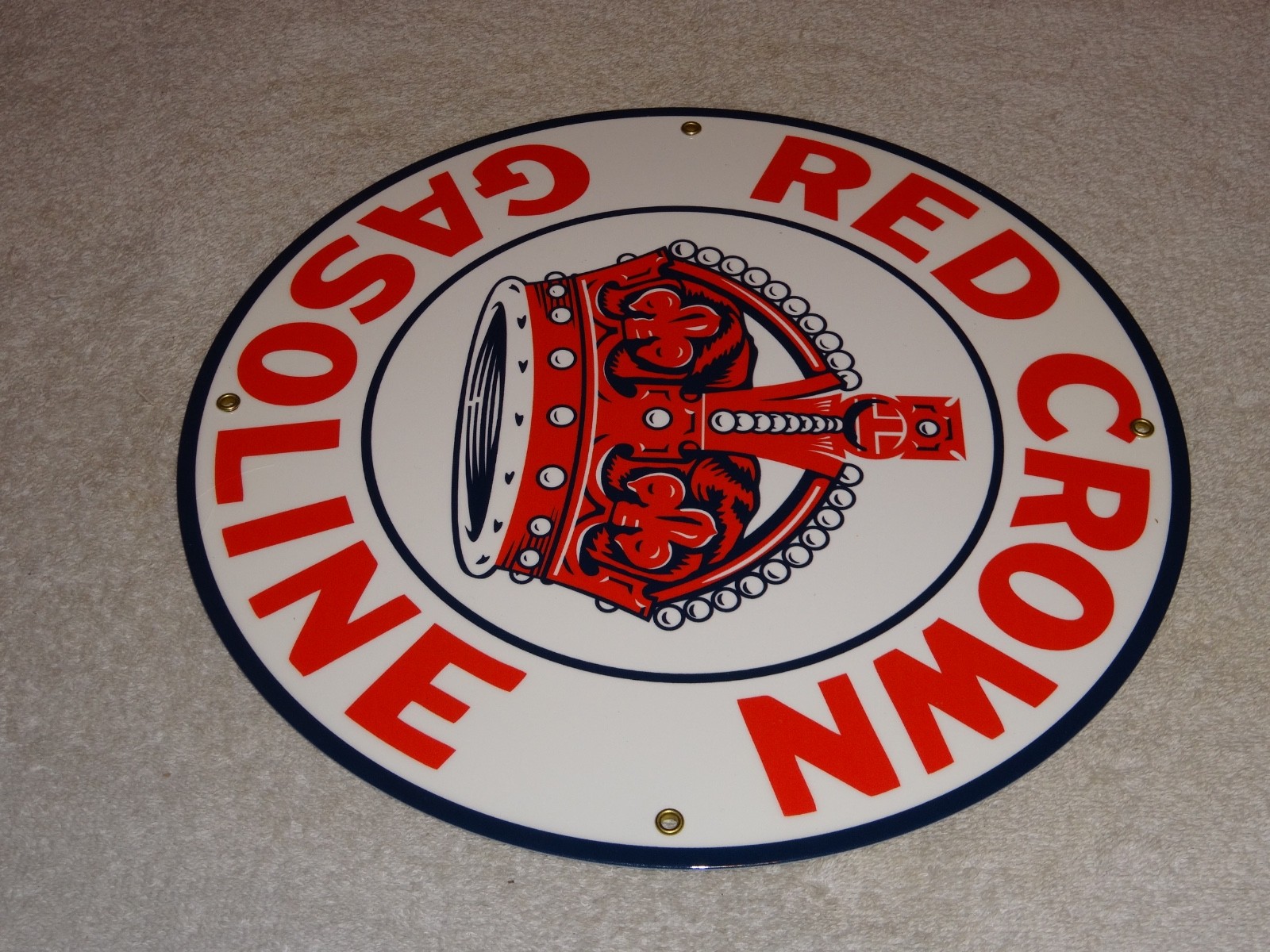 VINTAGE RED CROWN GASOLINE 11 3/4″ PORCELAIN METAL STANDARD STATION GAS OIL SIGN