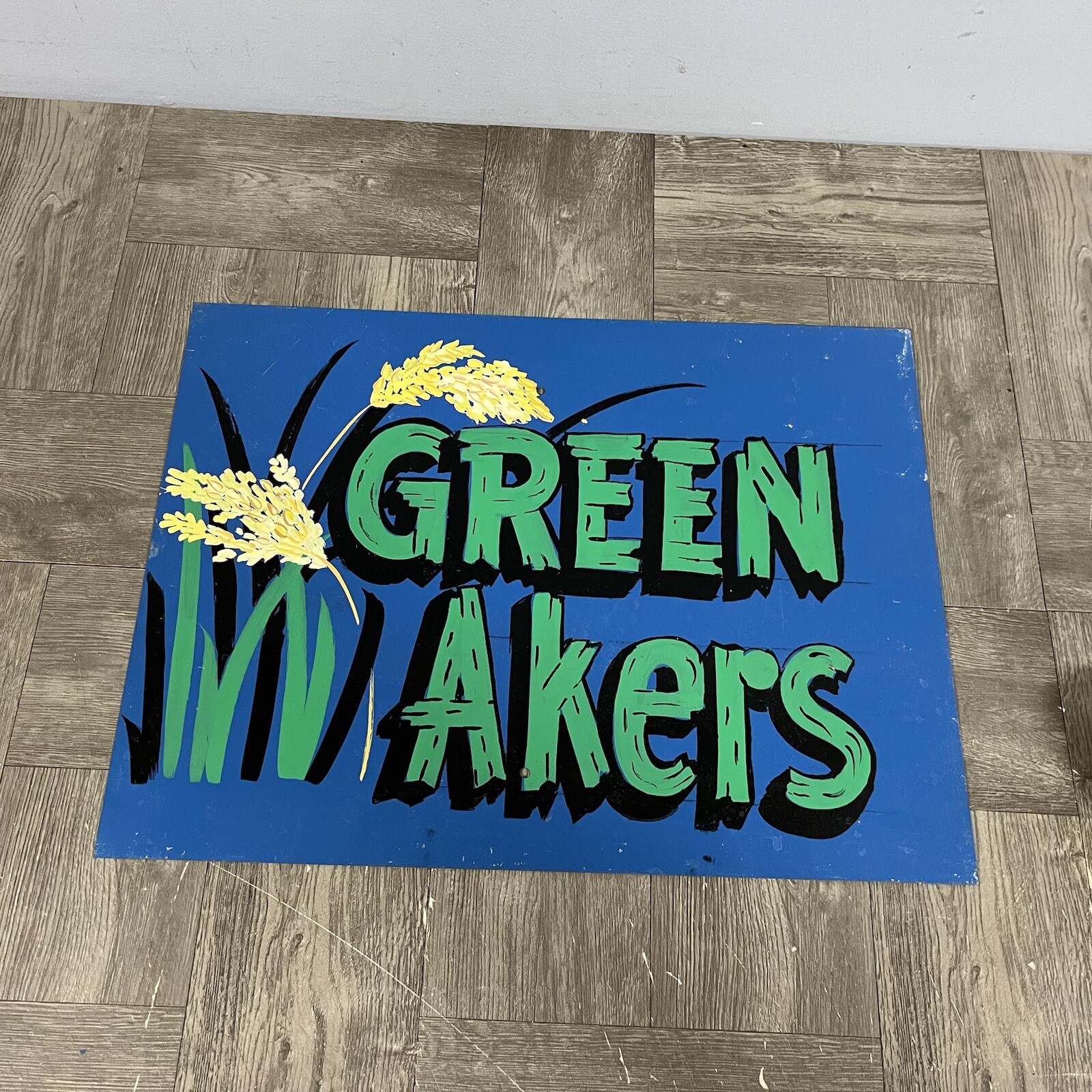 Vintage Green Akers (acres) Sign Hand Painted Folk Art Garden Greenhouse 16″x12″