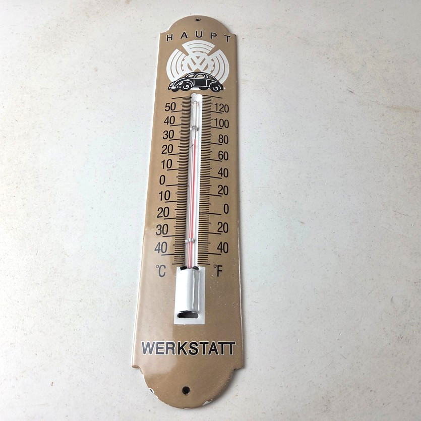 Vintage Volkswagen Automobiles Sign – Service Bug Sign on Porcelain Thermometer