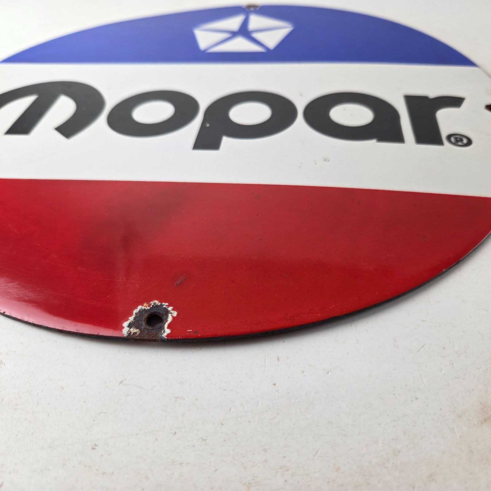 Vintage Mopar Chrysler Porcelain Sign – Automobile Plymouth Gas Pump Ad Sign