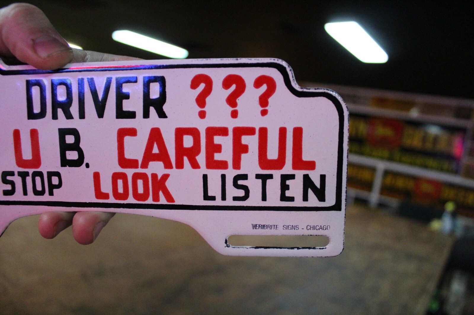 DRIVE U B CAREFUL STOP PORCELAIN METAL PLATE TOPPER SIGN SKULL CROSSBONES GAS